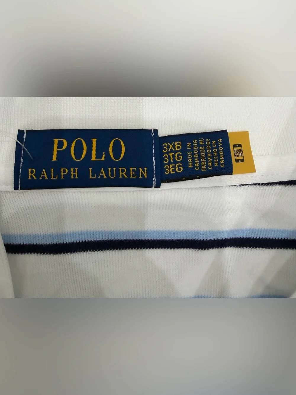 Polo Ralph Lauren Men’s White/Navy Classic 100 Cotton Striped Polo Size 3XB NWT
